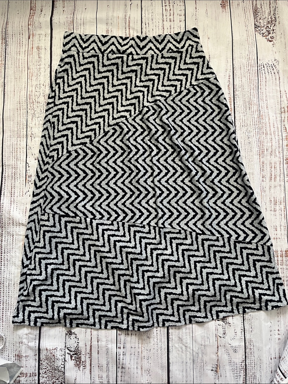 Chevron A-Line Skirt in Black and White
